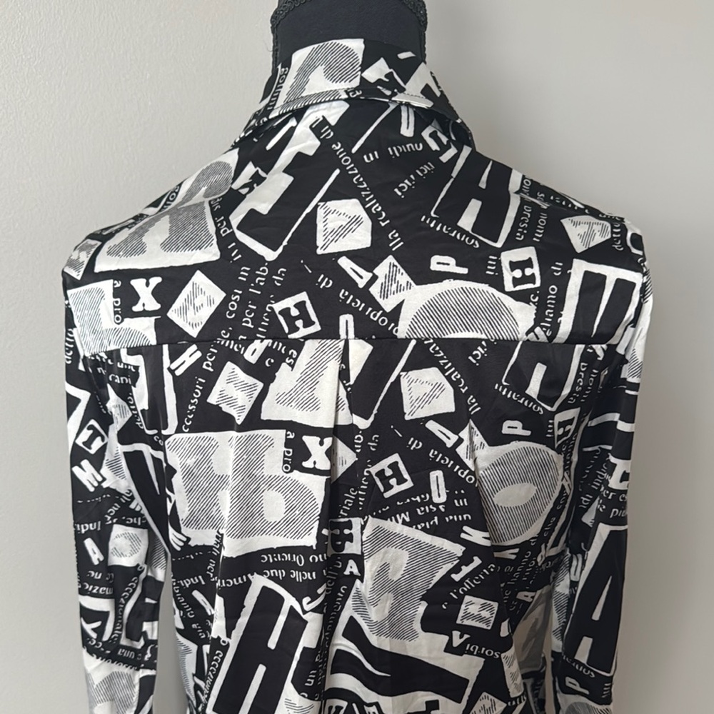 Black and White Graphic Button-Up Shirt - Picture 6 of 9